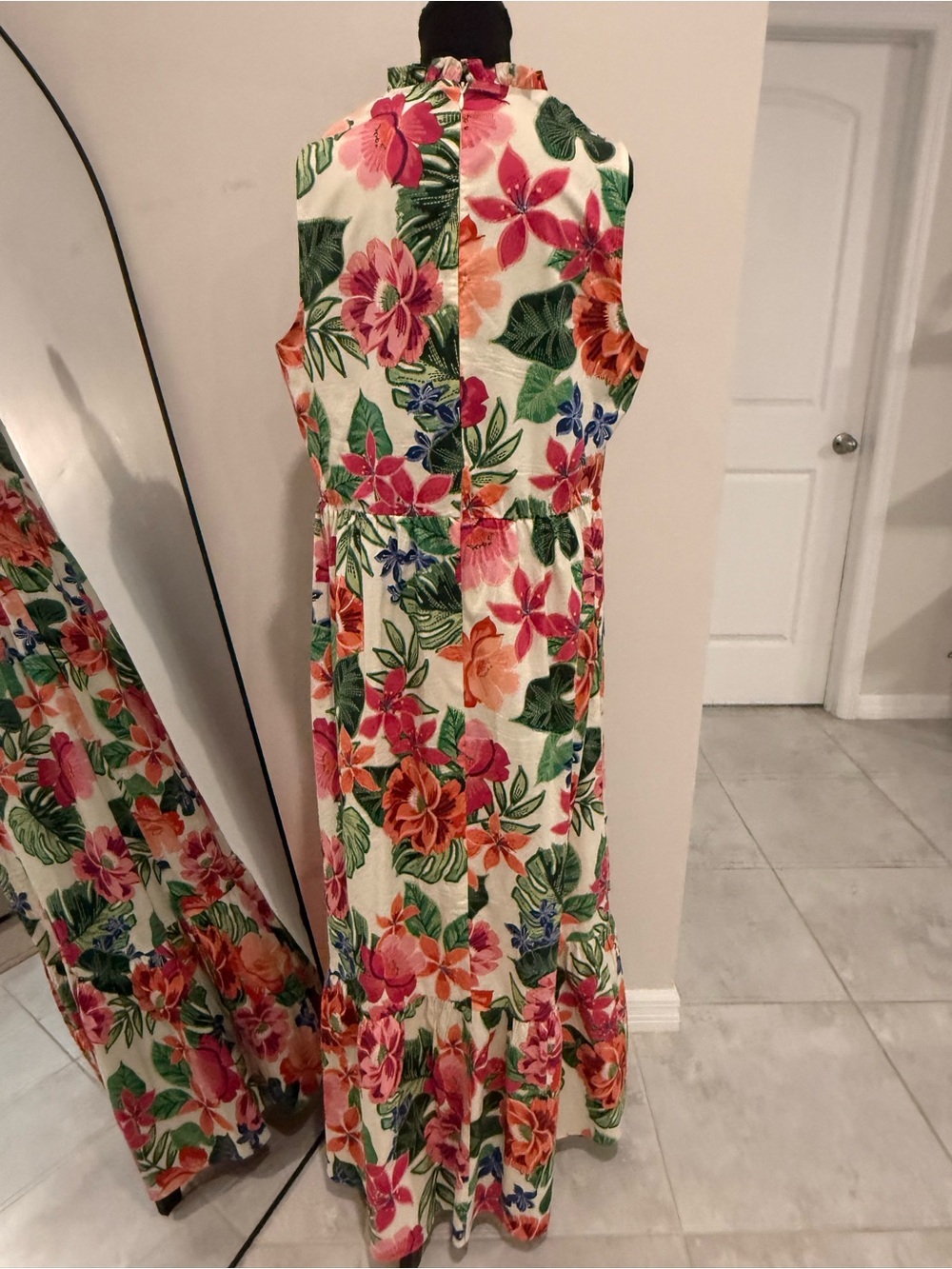 London Times Cream Floral Maxi Dress with Pink, Orange & Green - Picture 4 of 11
